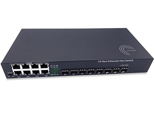 Elfcam® - Gigabit Ethernet LAN Switch，8 x Gigabit Ethernet Port 10/100/1000Mbps und 8 x Gigabit SFP Ports, Plug-and-Play Gigabit Switch LAN Splitter von Elfcam