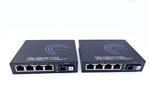 Elfcam® - Gigabit Ethernet LWL Medienkonverter Glasfaser 10/100/1000 Mbps inklusive Mini-GBIC (SFP) (4 RJ45 Port *4 RJ45 Port) von Elfcam