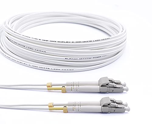Elfcam® - LWL Glasfaser-Kabel LC/UPC auf LC/UPC 50/125um OM3 Multimode Duplex LSZH, Farbe Weiß, 100M von Elfcam