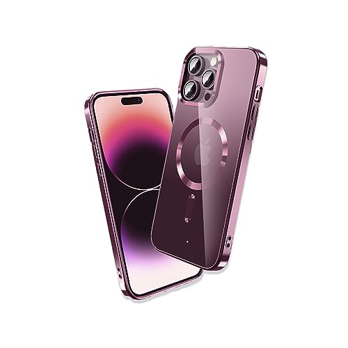 Elfon Chrome Hülle mit Mag Ring für iPhone 14 Pro, Transparente Handyhuelle für Qi-Laden, Handyhülle für kabellosen Laden, Huelle für Wireless Charging, Schutzhülle für iPhone (Rosa) von Elfon