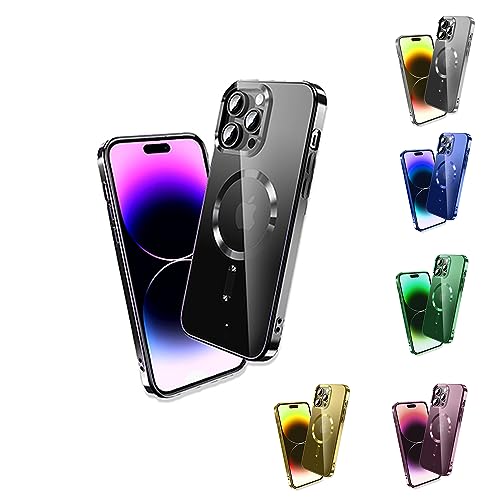 Elfon Chrome Hülle mit Mag Ring für iPhone 14 Pro, Transparente Handyhuelle für Qi-Laden, Handyhülle für kabellosen Laden, Huelle für Wireless Charging, Schutzhülle für iPhone (Schwarz) von Elfon