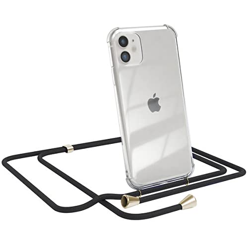 Elfon Handykette für iPhone 12 und iPhone 12 Pro Hülle, Crossbody Lanyard Handyhülle mit Band, Transparent Schutzhülle mit Kette, Schnur zum Umhängen, Huelle mit Kordel mit Gold Endstücke von Elfon