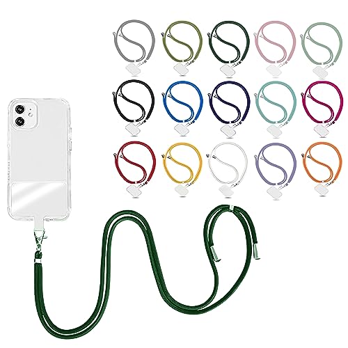 Elfon Universelle Handykette für alle Handys iPhone Samsung Huawei, Band und Plättchen für Handyhülle zum Umhängen, Gurtband für Handyhülle, Kettenhülle Lanyard (Dunkelgrün) von Elfon