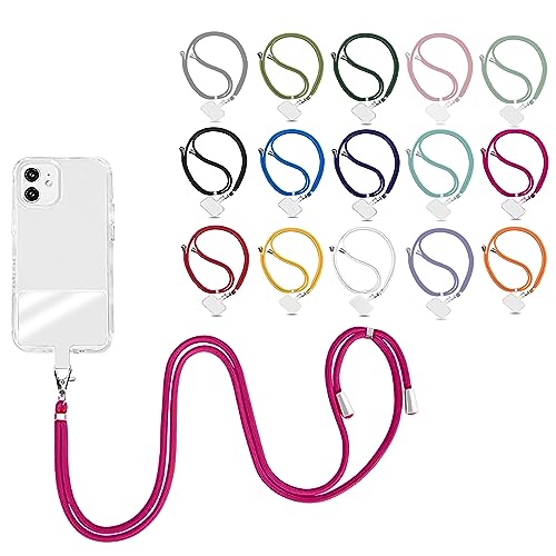 Elfon Universelle Handykette für alle Handys iPhone Samsung Huawei, Band und Plättchen für Handyhülle zum Umhängen, Gurtband für Handyhülle, Kettenhülle Lanyard (Magentarot) von Elfon