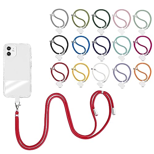 Elfon Universelle Handykette für alle Handys iPhone Samsung Huawei, Band und Plättchen für Handyhülle zum Umhängen, Gurtband für Handyhülle, Kettenhülle Lanyard (Rot) von Elfon