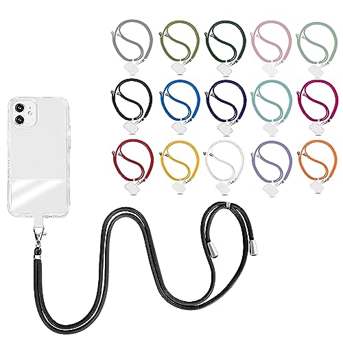 Elfon Universelle Handykette für alle Handys iPhone Samsung Huawei, Band und Plättchen für Handyhülle zum Umhängen, Gurtband für Handyhülle, Kettenhülle Lanyard (Schwarz) von Elfon