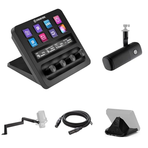 Elgato Stream Deck + Audio-Bündel - Audio-Mischpult, Studio-Controller, Dynamisches XLR-Mikrofon, XLR-zu-USB-Mikrofonschnittstell, Abgeschirmtes Kabel, Prämie Niedriges Profil Mikrofonarm, PC/Mac von Elgato
