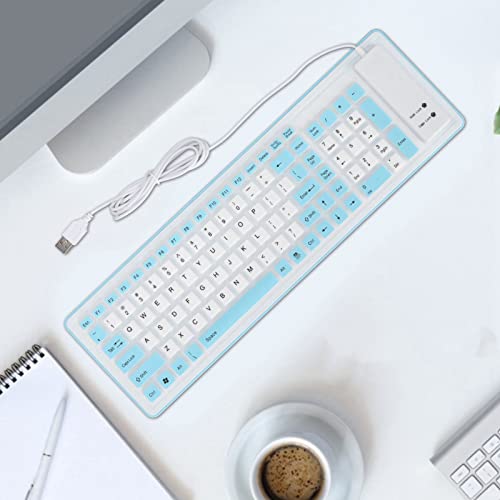 ElgnAura Wetterfestes Stummschalttaste, Faltbare Silikon -Tastatur mit 103 Tasten, USB -Verdrahtung für Reise- und Heimgebrauch (Blau) von ElgnAura