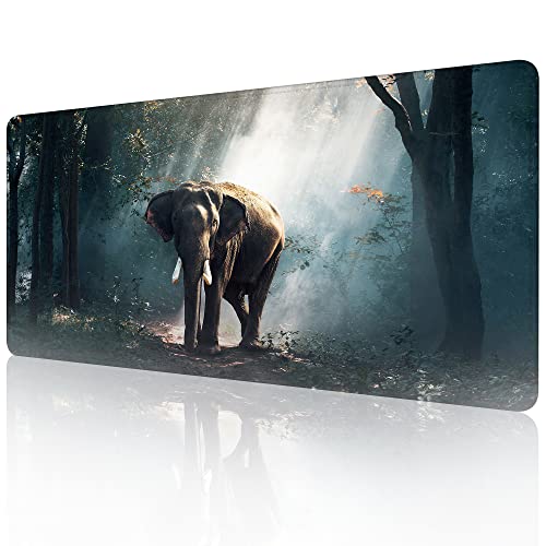 Elefanten-Gaming-Mauspad, große Schreibtischmatte, Schreibtischunterlage, erweiterte Tastaturunterlage, niedliche Schreibtischdekoration, rutschfeste Gummiunterseite, 80x40 cm, Nebelwald von Elightvap
