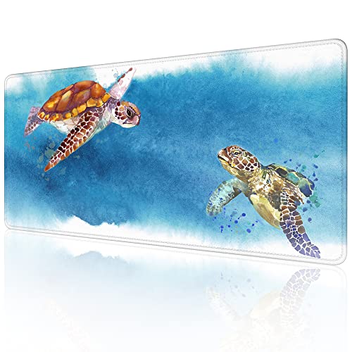Sea Turtle Gaming Mauspad Große Schreibtischmatte, niedliche Schreibtischunterlage, erweiterte Tastaturunterlage, rutschfeste Gummiunterseite, Mauspad für Büro, Zuhause, Schildkröte, Unterwassertier von Elightvap