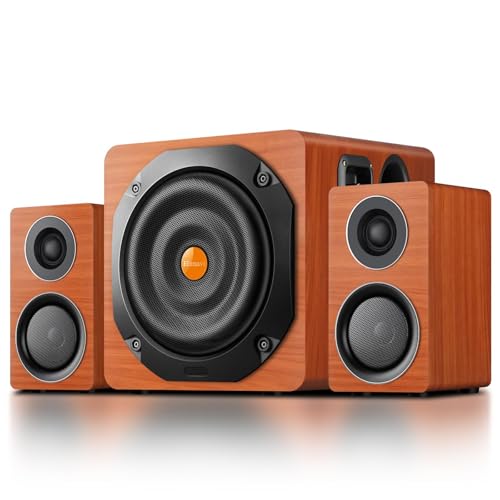 Elimavi PC Lautsprecher mit Subwoofer, 2.1 Soundsystem with Dual Satellites, TV Soundsystem mit 6,5″ Woofer, 1″ Hochtöner und 3″ Mitteltöner, EU-/Deutscher Stecker, Multiple Audio Inputs von Elimavi