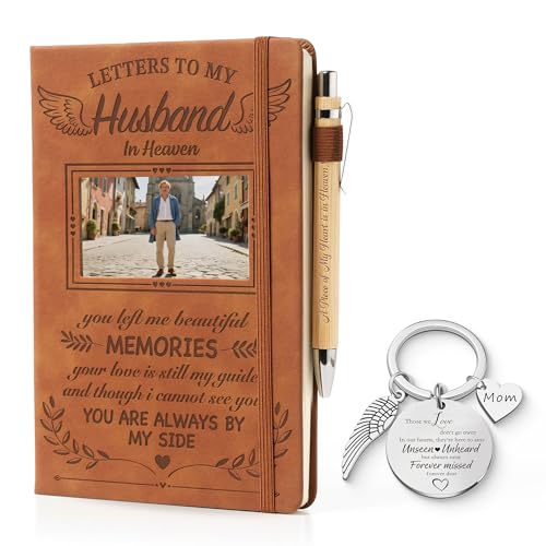 Leder-Tagebuch mit Aufschrift "Letter to Husband in Heaven", Trauergeschenk, Geschenk für den Verlust des Ehemanns, Gedenkgeschenk, Leder-Tagebuch, A5-Notizbuch und Engel, Schlüsselanhänger Leder-Tagebuch mit Aufschrift "Letter to Husband in Heaven", Trauergeschenk, Geschenk für den Verlust des Ehemanns, Gedenkgeschenk, Leder-Tagebuch, A5-Notizbuch und Engel, Schlüsselanhänger von EliteSign