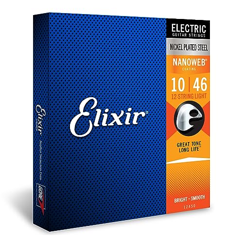 Elixir® Saiten 12-Saiter E-Gitarrensaiten mit NANOWEB®Beschichtung, Light (.010-.046) von Elixir
