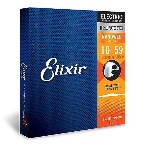 Elixir® Saiten 7-Saiter E-Gitarrensaiten mit NANOWEB®Beschichtung, Light/Heavy (.010-.059) von Elixir
