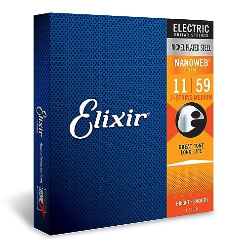 Elixir® Saiten 7-Saiter E-Gitarrensaiten mit NANOWEB®Beschichtung, Medium (.011-.059) von Elixir