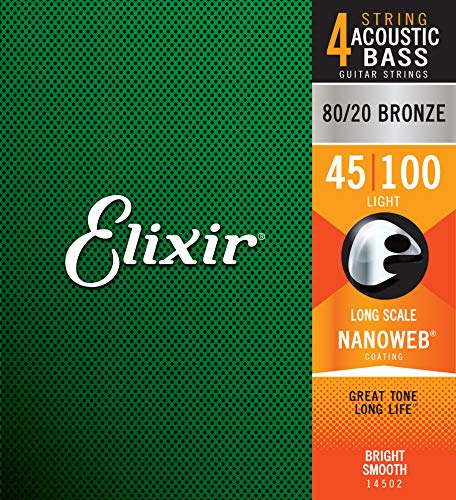 Elixir® Saiten 80/20 Bronze-Akustik 4-str. Basssaiten mit NANOWEB® Beschichtung, Long Scale, Light (.045-.100) von Elixir