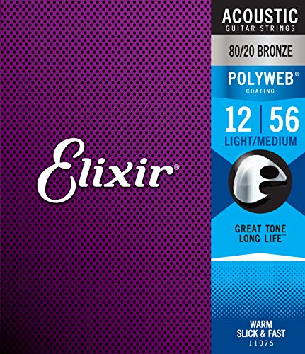 Elixir® Saiten 80/20 Bronze Akustik-Gitarrensaiten mit POLYWEB® Beschichtung, Light/Medium (.012-.056) von Elixir