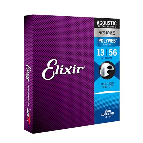 Elixir® Saiten 80/20 Bronze Akustik-Gitarrensaiten mit POLYWEB® Beschichtung, Medium (.013-.056) von Elixir