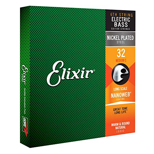 Elixir® Saiten Nickel-Wound 6te E-Basssaite mit NANOWEB® Beschichtung, Long Scale, Medium (.032) von Elixir