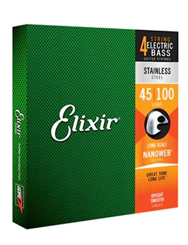 Elixir® Saiten Stainless-Steel 4-str. E-Basssaiten mit NANOWEB® Beschichtung, Long Scale, Light (.045-.100) von Elixir