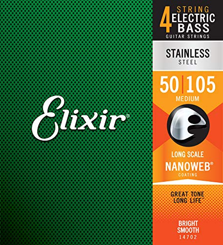 Elixir® Saiten Stainless-Steel 4-str. E-Basssaiten mit NANOWEB® Beschichtung, Long Scale, Medium (.050-.105) von Elixir