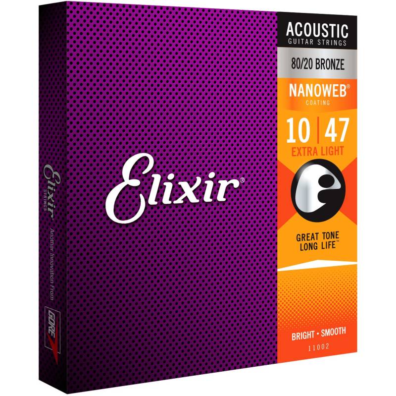 Elixir 11002 Acoustic 80/20 Bronze Nanoweb Extra Light 10-47 Saitensatz für Westerngitarren von Elixir