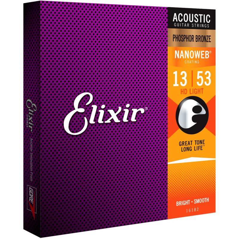 Elixir 16182 Acoustic Phosphor Bronze Nanoweb HD Light 13-53 Saitensatz für Westerngitarren von Elixir