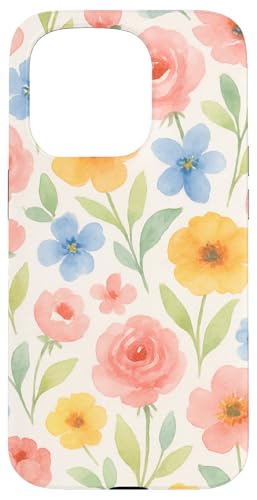 Aquarell Floral Art Soft Pastell Botanical Flower Print Hülle für iPhone 15 Pro von Elk Phone Designs