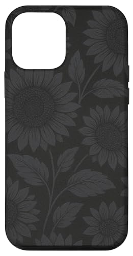 Dunkelgraues Sonnenblumenmuster auf schwarzem Hintergrund Hülle für iPhone 12 mini von Elk Phone Designs
