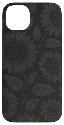 Dunkelgraues Sonnenblumenmuster auf schwarzem Hintergrund Hülle für iPhone 14 Plus von Elk Phone Designs