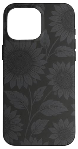 Dunkelgraues Sonnenblumenmuster auf schwarzem Hintergrund Hülle für iPhone 16 Pro Max von Elk Phone Designs