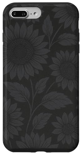 Dunkelgraues Sonnenblumenmuster auf schwarzem Hintergrund Hülle für iPhone 7 Plus/8 Plus von Elk Phone Designs