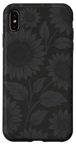 Dunkelgraues Sonnenblumenmuster auf schwarzem Hintergrund Hülle für iPhone XS Max von Elk Phone Designs