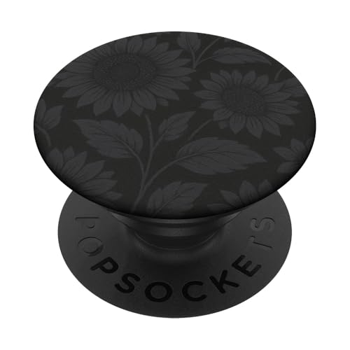 Dunkelgraues Sonnenblumenmuster auf schwarzem Hintergrund PopSockets Klebender PopGrip von Elk Phone Designs