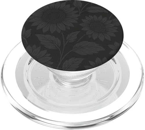 Dunkelgraues Sonnenblumenmuster auf schwarzem Hintergrund PopSockets PopGrip für MagSafe von Elk Phone Designs