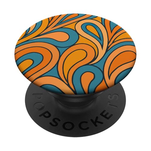 Groovy Paisley Retro Y2K Hippie Orange Blau Muster Kunst PopSockets Klebender PopGrip von Elk Phone Designs