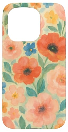 Ölgemaltes Aquarell-Blumenmuster in sanften Pastellkreiden Hülle für iPhone 15 Pro von Elk Phone Designs