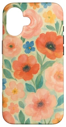 Ölgemaltes Aquarell-Blumenmuster in sanften Pastellkreiden Hülle für iPhone 16 von Elk Phone Designs