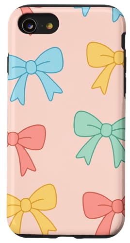 Pastell süßes Schleifenmuster auf zartem rosa Hintergrund Hülle für iPhone SE (2020) / 7 / 8 von Elk Phone Designs