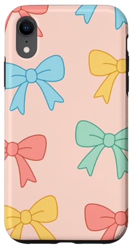 Pastell süßes Schleifenmuster auf zartem rosa Hintergrund Hülle für iPhone XR von Elk Phone Designs