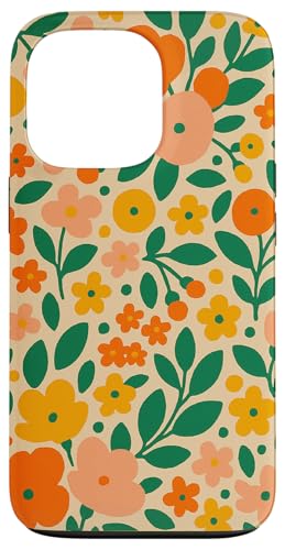 Retro-Blumenmuster in kräftigen Orange- und Rosatönen Hülle für iPhone 13 Pro von Elk Phone Designs