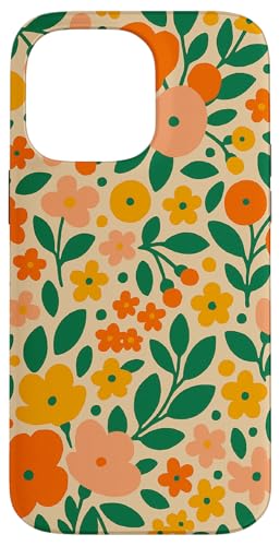 Retro-Blumenmuster in kräftigen Orange- und Rosatönen Hülle für iPhone 14 Pro Max von Elk Phone Designs