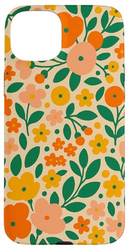 Retro-Blumenmuster in kräftigen Orange- und Rosatönen Hülle für iPhone 15 Plus von Elk Phone Designs