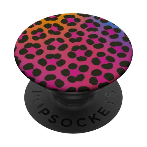 Schutzhülle mit Leopardenmuster und rosa Akzenten in Regenbogenfarben PopSockets Klebender PopGrip von Elk Phone Designs