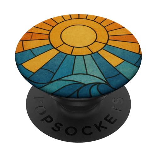Wellen & Sonnenstrahlen Buntglas Illusion Kunstwerk PopSockets Klebender PopGrip von Elk Phone Designs