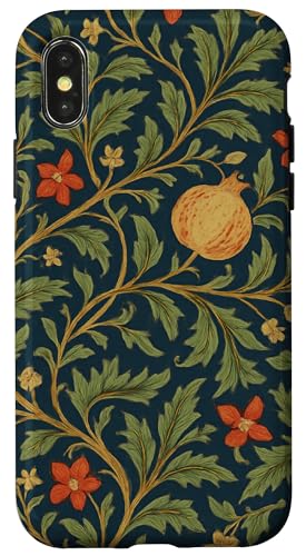 William Morris Stil Granatapfel Botanisches Muster Hülle für iPhone X/XS von Elk Phone Designs