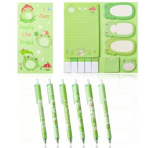 Elkuaie Frosch-Themen-Schreibwaren, kreatives Schreibwaren, grüner Tierstift, 6 Frosch-einziehbare Stifte, 1 Frosch-Themenkombinationsbuch, schöne Bürobedarf Elkuaie Frosch-Themen-Schreibwaren, kreatives Schreibwaren, grüner Tierstift, 6 Frosch-einziehbare Stifte, 1 Frosch-Themenkombinationsbuch, schöne Bürobedarf von Elkuaie
