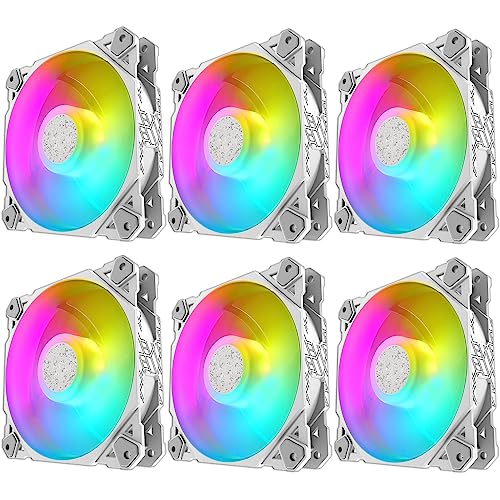6 x weiße RGB-Lüfter – bunte LEDs 120 mm PC Gehäuse leise Kühlung Desktop Fan Weiß von Ellenne