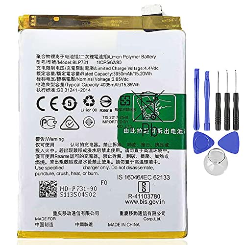 Akku kompatibel mit Oppo BLP731 Realme 5 Pro 4035 mAh hohe Kapazität mit Demontage-Set im Lieferumfang enthalten von Ellenne