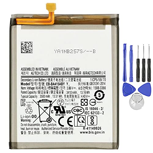 Kompatibler Akku mit Samsung A41 A415 EB-BA415AB 3500MAH hohe Kapazität mit Demontage-Set im Lieferumfang enthalten von Ellenne